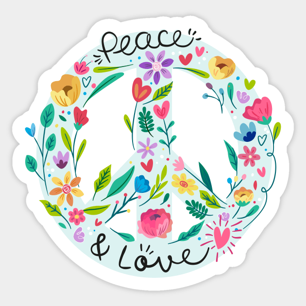 Peace And Love Symbol With Flower Power Sticker by LittleBunnySunshine